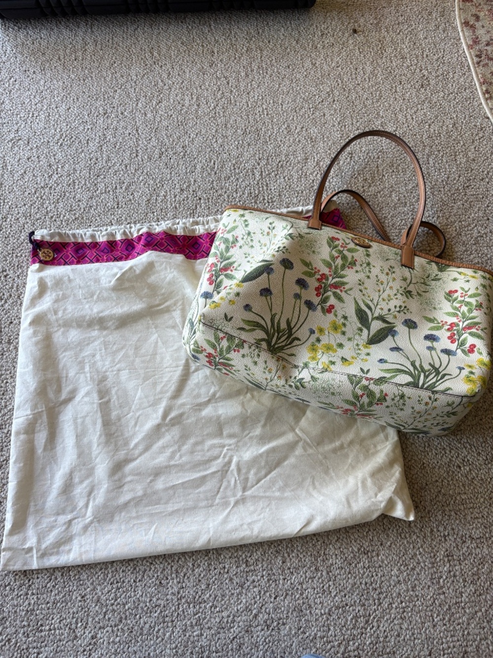 Tory Burch Kerrington Floral Botanical Print Tote Bag w Dust Bag Chic - Picture 15 of 15